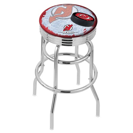 Holland Bar Stool Co 25" Chrome 2-Ring New Jersey Devils Swivel Bar Stool, Accent Ring L7C3C25NJDevl-D2